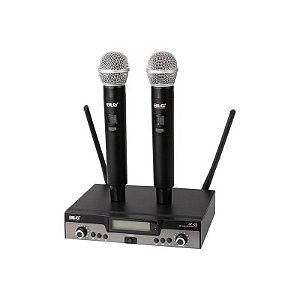 Microfone Sem Fio BLG UF-03 - Conjunto com 2 Equipamentos UHF - Preto