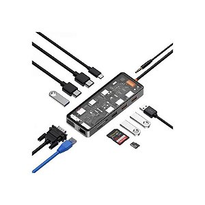 Hub USB-C Wiwu CB012 12 em 1 - Conector Multifuncional Cinza