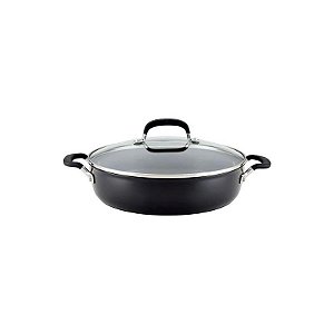Frigideira Antiaderente Tripla Camada Kitchenaid 34CM com Tampa de Vidro - 4.7L Preto Onix