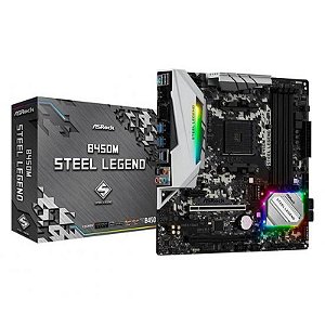 Placa Mãe Asrock B450M Steel Legend AM4 com Conexões DP/HDMI e M.2