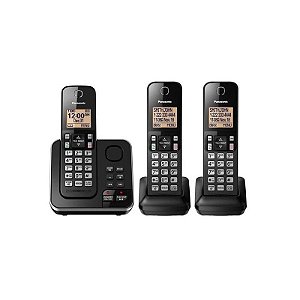 Telefone Sem Fio Panasonic KX-TGC363LAB - Sistema com 3 Bases - 110V - Preto