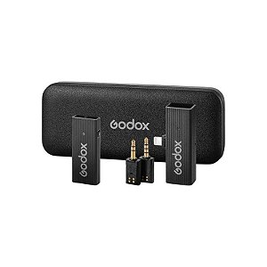Microfone Godox Wireless 2 Transmissores + 1 Receptor Para Câmeras - Preto