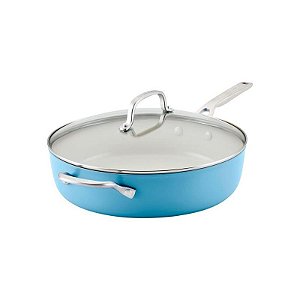 Frigideira Antiaderente Kitchenaid 31cm Cerâmica com Tampa de Vidro Azul Veludo