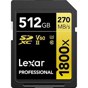 Cartão De Memória Sd Lexar Professional Gold 512Gb 1800X C10 U3 V60 270 Mb/S
