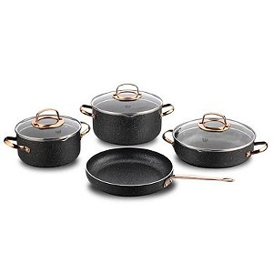 Conjunto de Panelas Korkmaz Galaksi Alumínio Preto/Rose Gold 7 Peças
