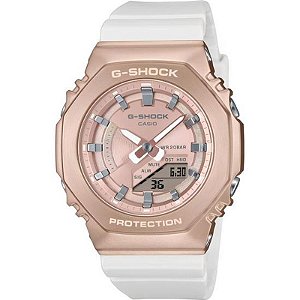 Relógio Casio G-Shock Gm-S2100Cw-7Adr Feminino - Analógico/Digital Rose Gold E Branco
