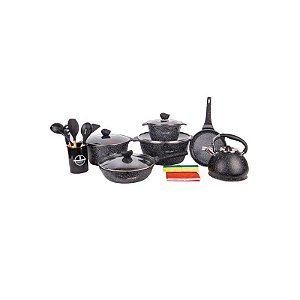 Conjunto de Panelas Ucc Life com Indução Preta 20 Peças - 3 Panelas, Frigideiras e Acessórios