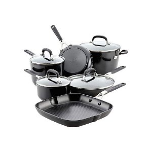Conjunto de Panelas Kitchenaid 84800 Antiaderente Triplo - 10 Peças Indução Preto Onix