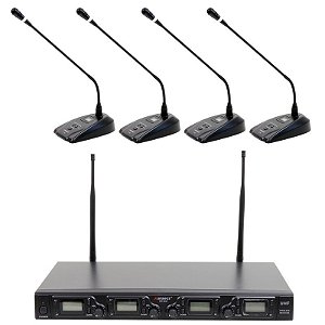 Sistema de Microfones Sem Fio Profissionais de Conferência 4 Canais Karsect UHF