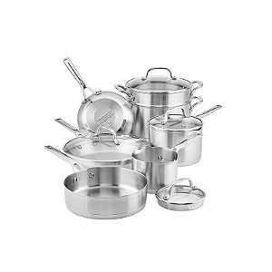 Conjunto de Panelas Kitchenaid 71001 Inox Indução - 11 Peças, Camadas Duplas