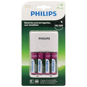 Carregador De Pilhas Philips Scb-2445Nb/97 Com 4 Pilhas Aa