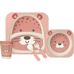 Conjunto de Utensílios de Bambu com Estampa de Onça - Buba