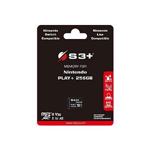 Cartão de Memória MicroSD S3+ 256GB CL10 V30 para Nintendo Switch - Jogos Rápidos
