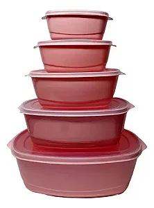 JOGO DE POTES RETANGULAR 5 PEÇAS ECO ROSA