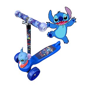 Patinete Stitch Azul Infantil 3 Rodas Com Luz e Bichinho