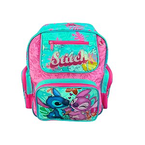 Mochila de Costas Infantil Stitch e Angel Reforçada Rosa
