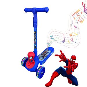 Patinete Homem Aranha Azul Infantil 3 Rodas Com Luz Bichinho