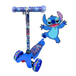 Patinete Stitch Azul  Infantil 3 Rodas Com Luz