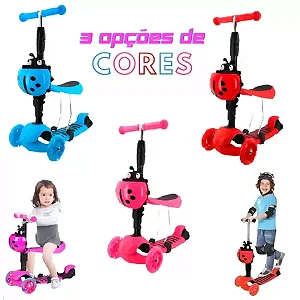 PATINETE INFANTIL 3 RODA 3 EM1 JOANINHA COM CESTO E LUZ