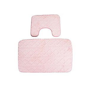 Jogo de Tapete Felpudo para Banheiro 2 Peças - Rosa