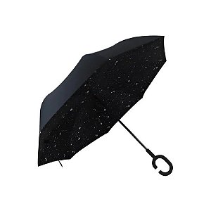 Guarda-chuva Invertido Dupla Camada Flores Cabo C Preto/Preto