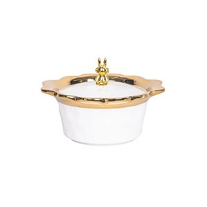 Sopeira de Porcelana Branco/Dourado com Tampa 1LT