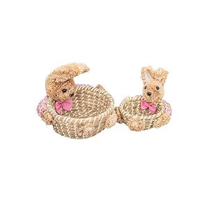 Kit 2 Cestas de Páscoa com Coelhinho - Laço Rosa