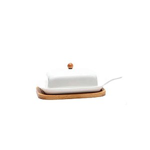Mantequeira de Cerâmica Base Bambu 12x16cm