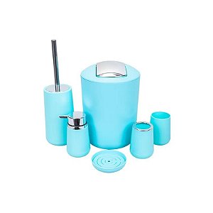 Ogo de Banho Em Porcelana com Detalhes Cromados 6 Peças - Azul Claro