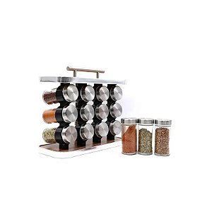 Jogo de Porta Temperos Inox/Vidro 11095 - 12 Peças