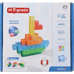 Jogo de Cubos Magnéticos de Construção Magnetic Chuang Huang - CH1443 (64 peças)