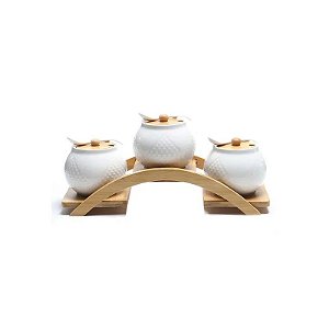 Potes de Cerâmica com Colher com 3 Peças 10x11 CM