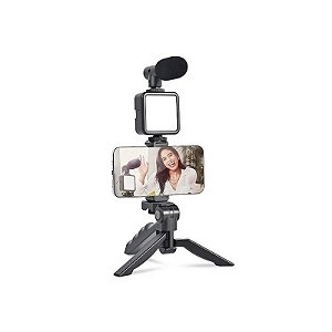 Bastão de Selfie AY-49 com Luz LED Bluetooth - Preto
