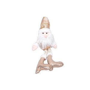 Boneco Decorativo de Natal Papai Noel Sentado 30cm Branco e Dourado