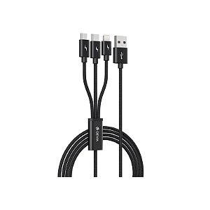 Cabo Devia EC048 3 Em 1 USB-A Para USB-C/ Lightning/ M-USB 1,2 Metros - Preto