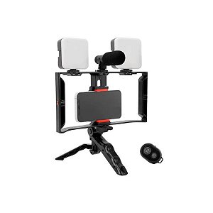 Bastão de Selfie AY-49X - 2 Luzes LED - Bluetooth - com Tripé e Microfone - Preto