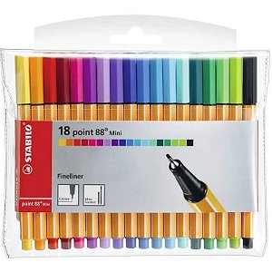 Caneta de Linha Fina Stabilo 18 Point 88 Mini - (18 Cores)
