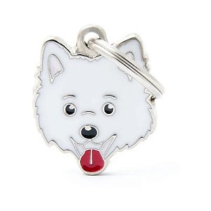 Placa de identificação MyFamily Friends Cachorro Spitz Alemão Branco MF29WHITE
