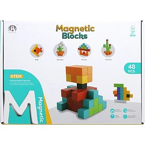 Jogo de Cubos Magnéticos de Construção Magnetic Blocks Chuang Huang - CH1232 (48 peças)
