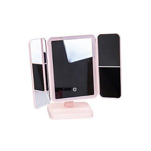 Espelho LED Dobrável com Armazenamento Rosa