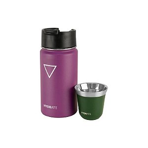 Garrafa Térmica Hydrate Café com Xícara Espresso - 355ML e 80ML - Roxo e Verde Militar