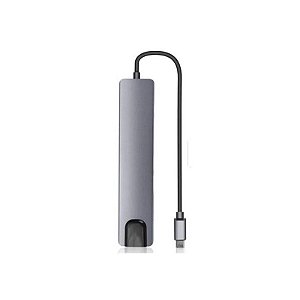 Hub USB-C 8 Em 1 USB/ USB-C/ HDMI/ SD/ TF/ RJ45 Cinza