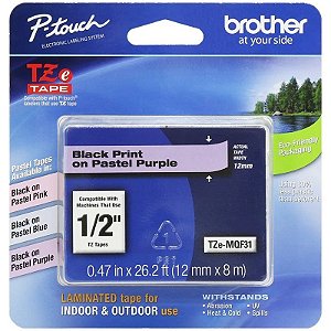 Casete de Cinta Brother TZe-MQF31 para Rotuladora P-Touch 12mm/8m Negro/Purpura Pastel