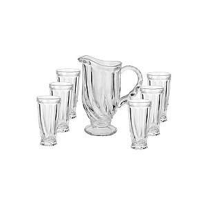 Jogo de Jarra 1.300 LTS de Vidro Com 6 Copos 300 ML