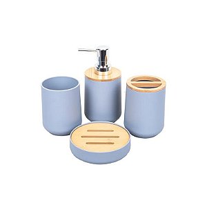 Kit de Banheiro Plástico e Bambu Cinza 4 Peças
