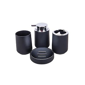 Kit de Banheiro Plástico Preto/Prata 4 Peças