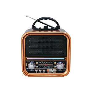 Rádio Portátil Megastar RX720BTG 600 Watts P.M.P.O com Micro SD/USB/Bluetooth - Marrom/Dourado