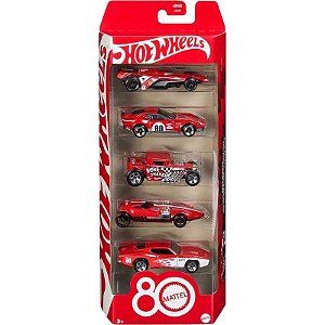 Jogo Hot Wheels 80° Aniversário Mattel - JGK08 (5 Peças)