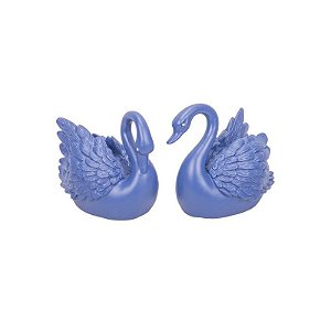 Cisne Decorativo de Resina 2 Peças Azul