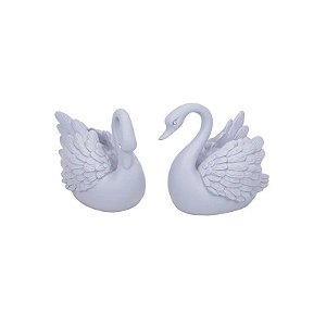 Cisne Decorativo de Resina 2 Peças Cinza